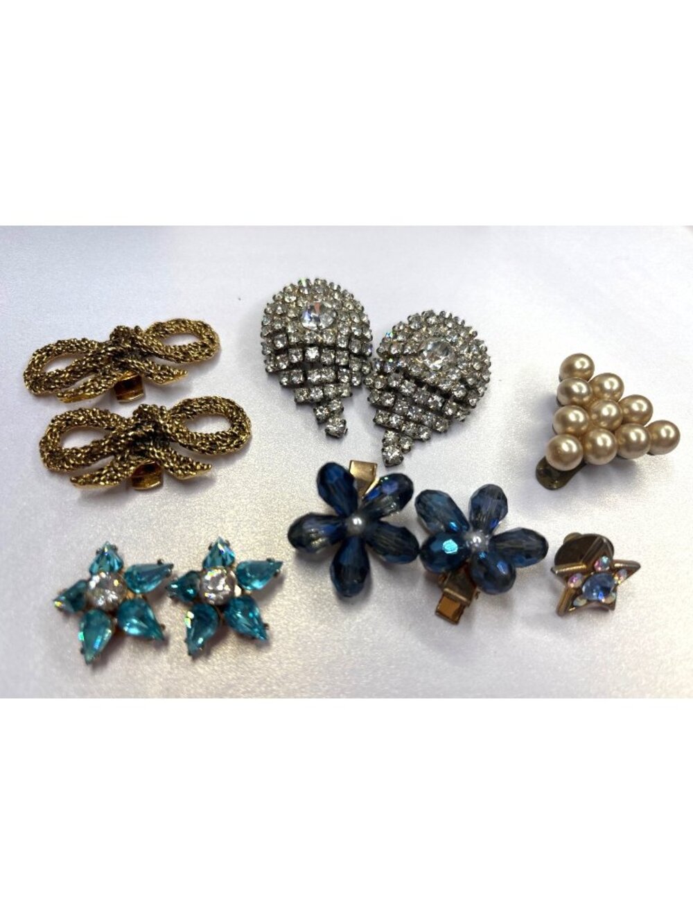 Vintage Shoe Clip & Pin Lot: Bluette Bows, Musi Rhinestones, Blue Flowers